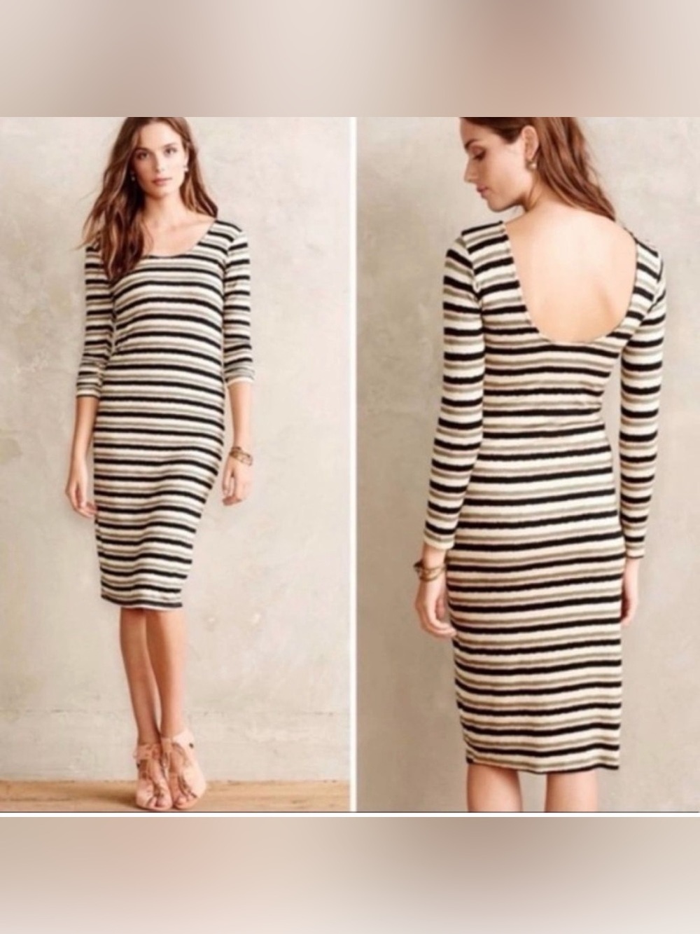 Dolan Prita Dress Medium Anthropologie Scoop Neck Back Striped Stretch Knit Soft